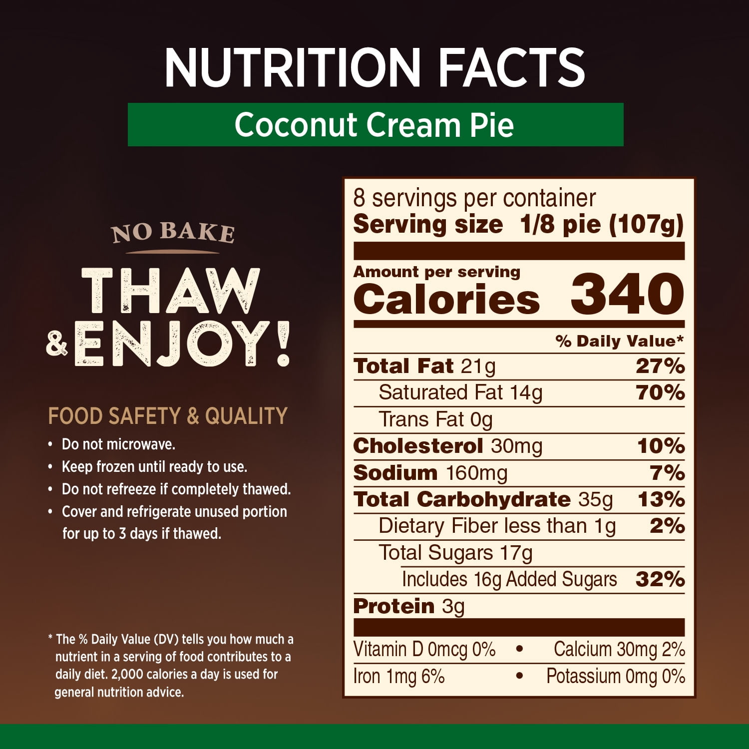 Marie Callender's Coconut Cream Pie, Thaw & Enjoy Frozen Dessert, 30.3 oz.
