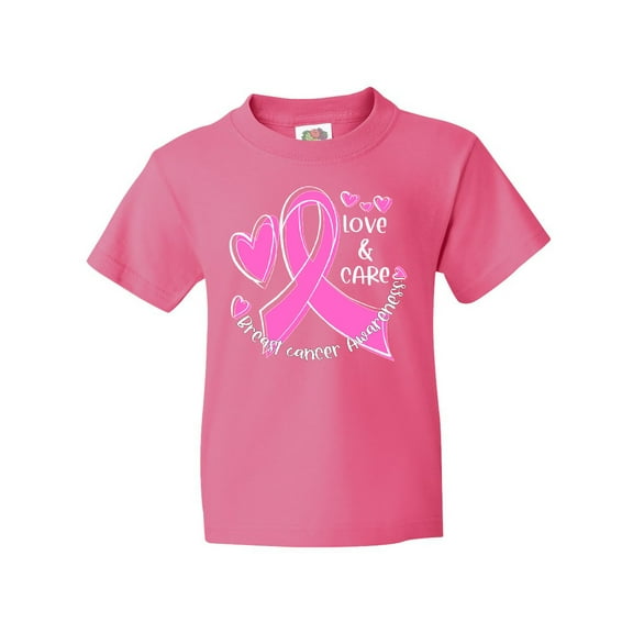 Inktastic Love, Care, Cure Breast Cancer Awareness Pink Ribbon Youth T-Shirt