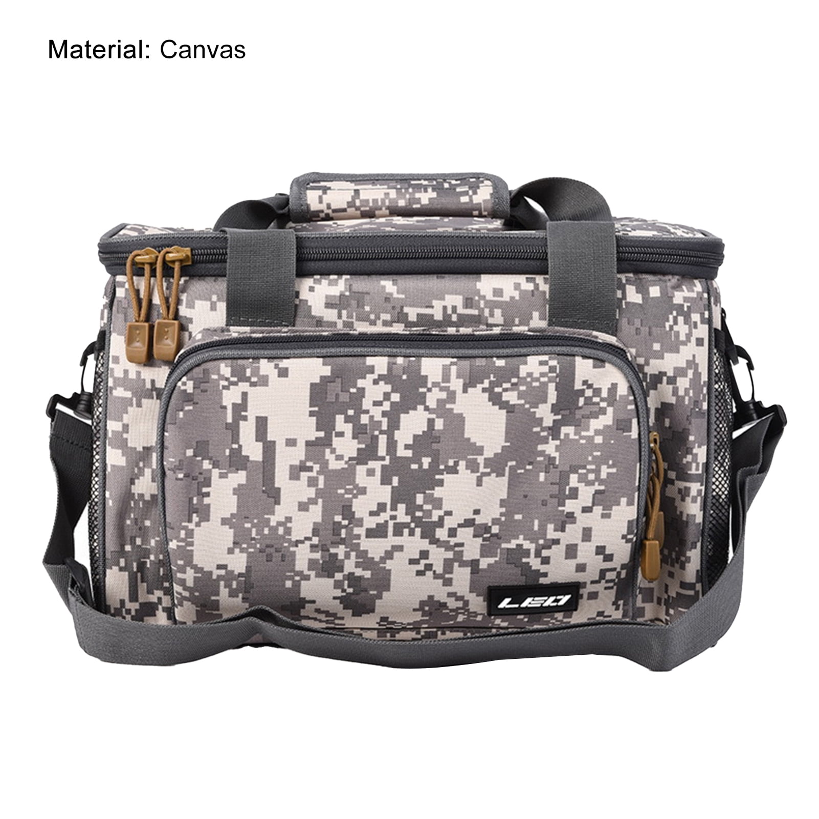 Fishing Tackle Bag Square Multi-pocket Smooth Zipper Adjustable Shoulder Strap Portable Large Capacity 600D Canvas Fishing Gear Hard Lure Storage Bag for Outdoor