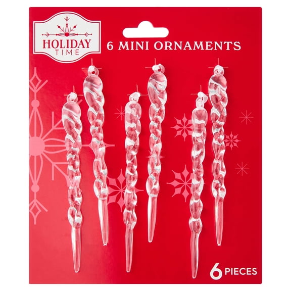 6-Count Clear Icicle Mini Christmas Ornaments, 4", by Holiday Time