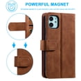 thumbnail image 5 of Dteck 9 Card Slots Wallet Case for Apple iPhone 12 mini 5.4-inch,Hybrid Magnetic PU Leather Zipper Kicstand Shockproof Rubber Full Protector Cover with Strap,Brown, 5 of 7