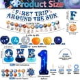 thumbnail image 2 of Space 1st Birthday Decorations, Include First Trip Around The Sun Banner, Space Monthly Photo Banner, ONE Honeycomb Centerpiece, Cake Toppers, Balloons for Boys Kids First Birthday Party Decor, 2 of 7