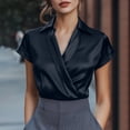 thumbnail image 1 of TaTaai 2026 Spring Women’s Lapel Satin Tee Short Sleeve Loose Blouse Casual Solid Color Fashion Top Elegant Polyester Office Daily Shirt Gift, 1 of 9