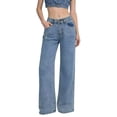 thumbnail image 3 of Women's Light Wash Distressed Wide Leg Jeans High Waisted Fit, 3 of 9