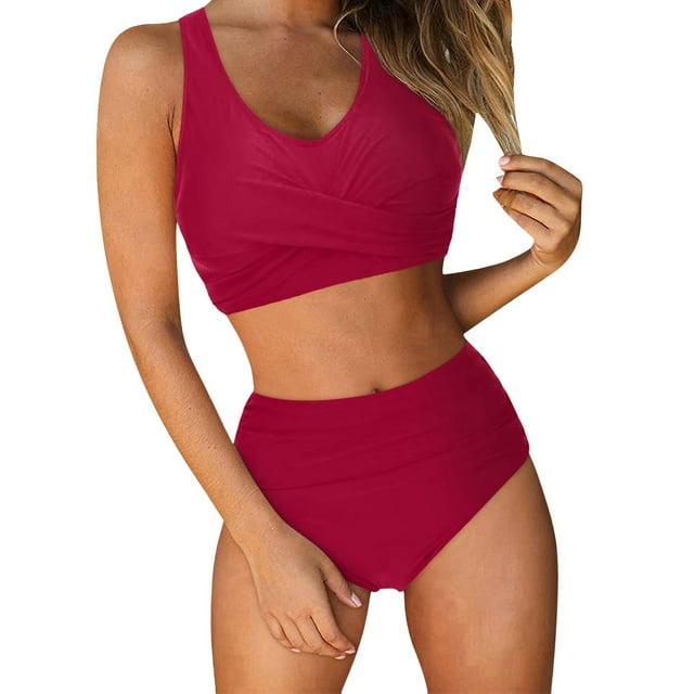YuYuBao Women Swimsuits Push Up Tummy Control Tops with High Waist Bottom Bikini 2 Piece Full Coverage Bathing Suits
