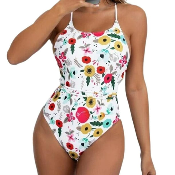 Gibobby Trajes de Baño Mujer Traje de baño delgado sexy con estampado de bikini para mujer(Blanco,CH)