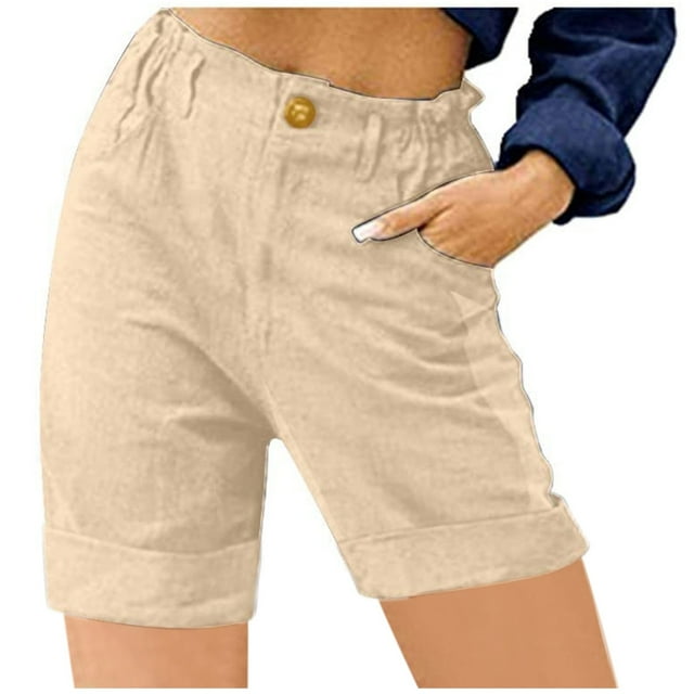 Timegard Shorts for Women Elastic Waist Ruched Solid Color Summer Casual Loose Shorts with Pockets