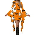 thumbnail image 1 of Fewfanhot Robes d'Halloween pour Femmes, Robe Décontractée à Col Rond avec Imprimés Effrayants et Style Asymétrique, Robe à Enfiler Patchwork, 1 of 5