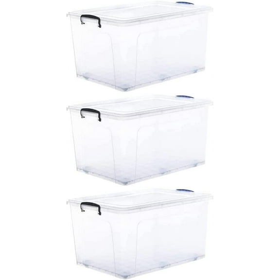 Superio Storage Containers With Wheels (3 Pack), Opaque Clear Stackable Large Storage Containers With Lids, Durable Latches (85 Quart)