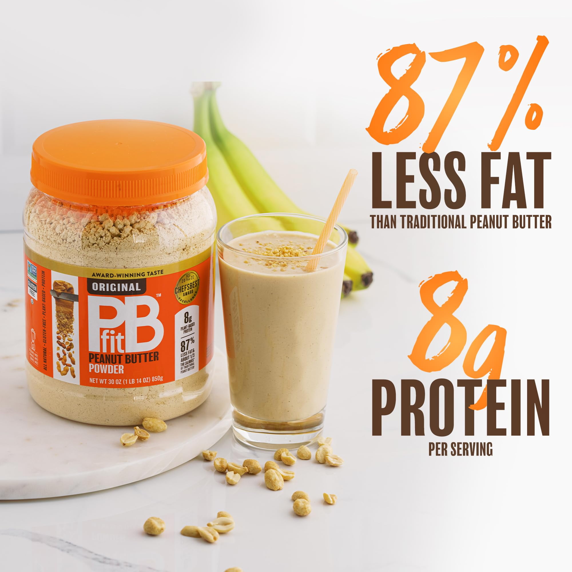 PBfit All-Natural Peanut Butter Powder, Powdered Peanut Spread From Real Roasted Pressed Peanuts, 8g of Protein, 30 Ounce (Pack of 1)