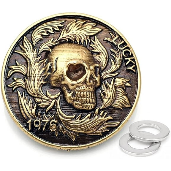 Skull Concho Screw Back Lucky Leaf Leathercraft Wallet Decoration 1-3/8 Inch 2 Pcs CHS99 (Bronze)