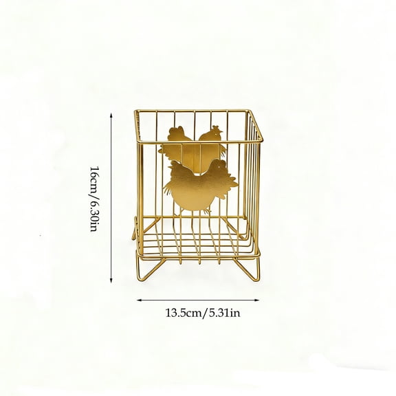 Golden Storage Basket Golden Wire Storage Basket, Egg and Snack Organizer, Decorative Kitchen Countertop Display Rack, Wrought Iron Chick Design Holder Wire Basket Gold