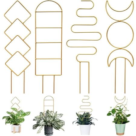 4 Pcs Trellis for Climbing Plants Indoor Gold Trellis for Potted Plants Accessories Houseplant Trellis for Climbing Plant Support Mini Trellis for Potted Plants