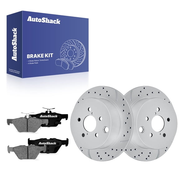 AutoShack Rear Solid Drilled & Slotted Coated Brake Rotors Silver Matte Finish   Ceramic Pads 6-PC Brake Kit Replacement for 2019-2023 Subaru Crosstrek TurboGuard 10.78" (273.8 mm)