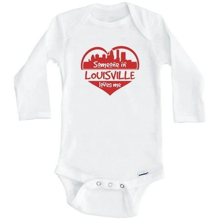 

Someone in Louisville Loves Me Louisville Kentucky Skyline Heart One Piece Baby Bodysuit (Long Sleeve) 3-6 Months White