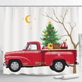 thumbnail image 1 of Vintage Red Pickup Truck Christmas Shower Curtain - Nostalgic Holiday Decor with Tree & Stars, 1 of 4