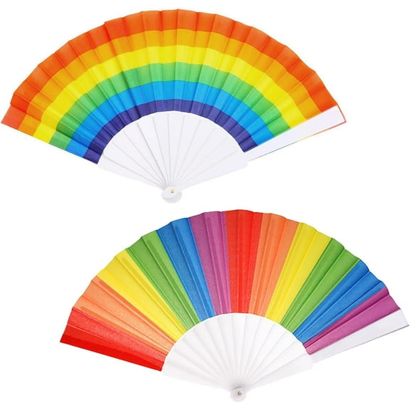2pcs Rainbow Colors Hand Fan,Fabric Hand Fan,Foldable Hand Fan, Summer Fan Folding Fan,Chinese Silk Fabric Handheld Fan For Wedding Party Decoration Birthday Gifts