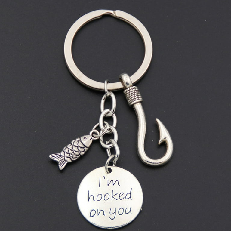 Father's Day Keychain Alloy Fishhook Keychain Ornament Creative Fish  Hanging Key Rings 