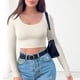 thumbnail image 5 of Top ajustado con cuello redondo para mujer camisas elásticas de Color sólido Tops traje de calle sexi, 5 of 7