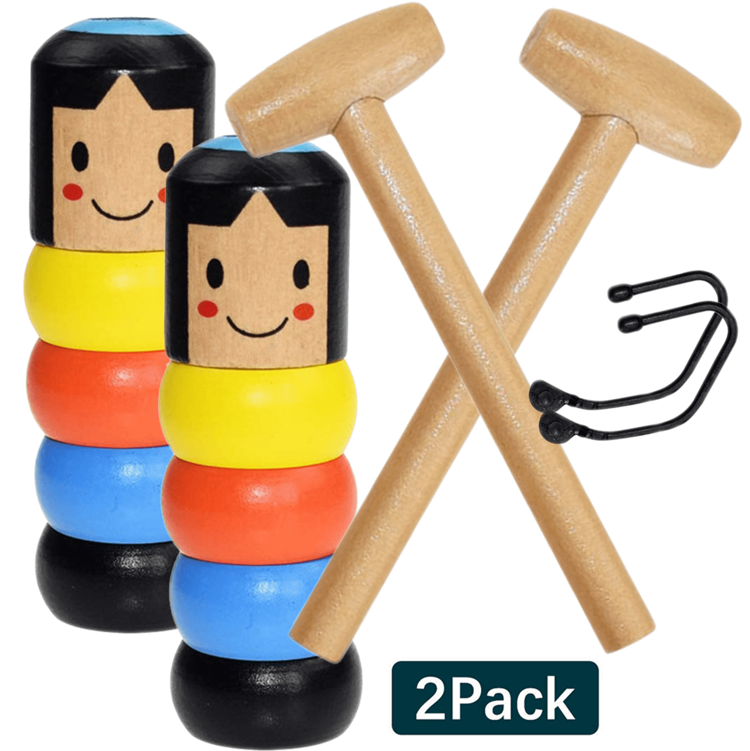 JUMOWA 2 Pack Unbreakable Wooden Man Magic Toy Immortal Daruma Magic Tricks Funny Toy Never Fall Down Immortal Stage Magic Props Funny Wooden Magic Toy Gift for Kids