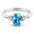 thumbnail image 2 of Gem Stone King 925 Sterling Silver Swiss Blue Topaz and White Topaz 3-Stone Rings for Women (1.58 Cttw, Gemstone November Birthstone, Oval 8X6MM, Available in Size 5, 6, 7, 8, 9), 2 of 4