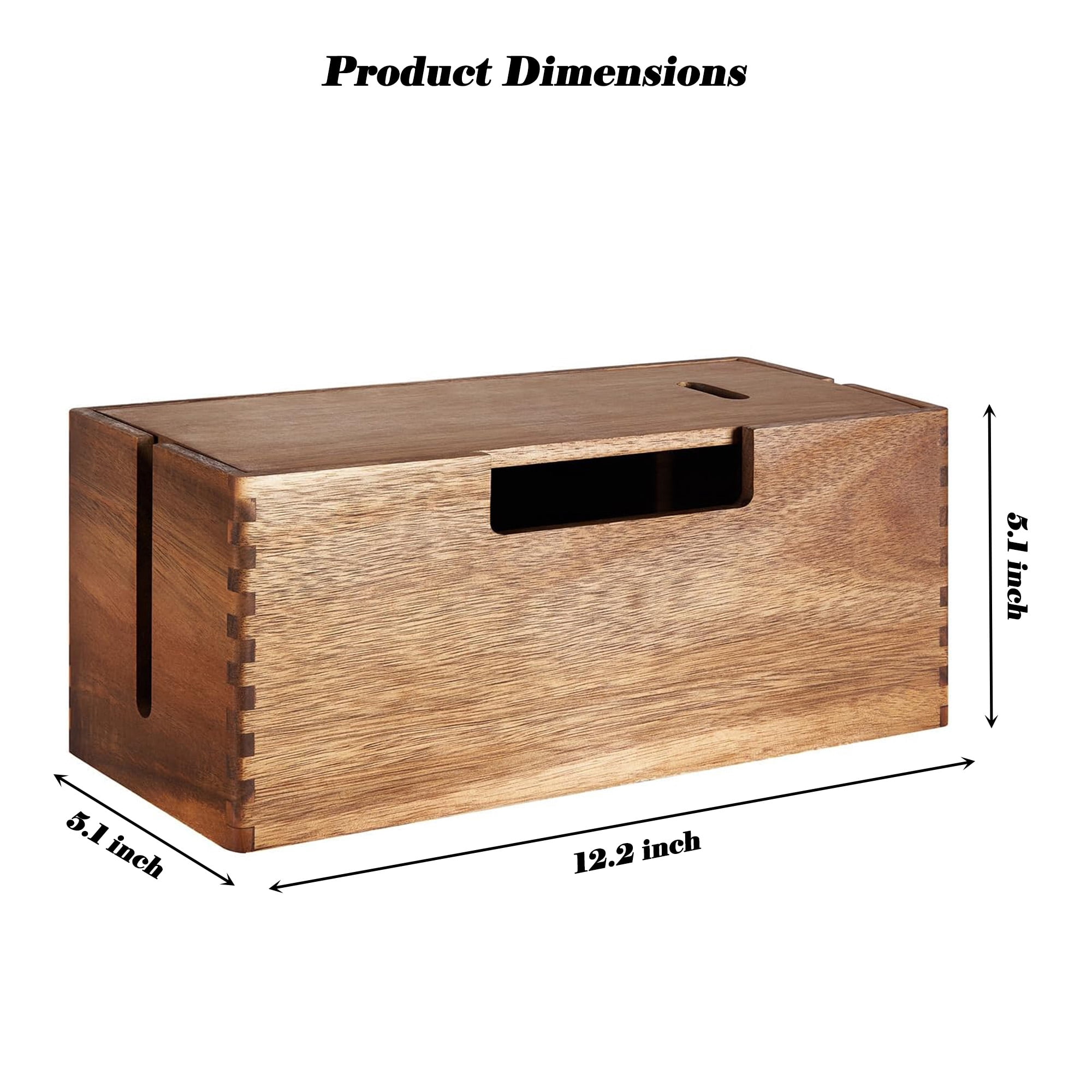 Ngardk Acacia Cable Management Box, Cable Organizer Box, 12.2"*5.1"X5.1". Pack of 1, Natural Wood