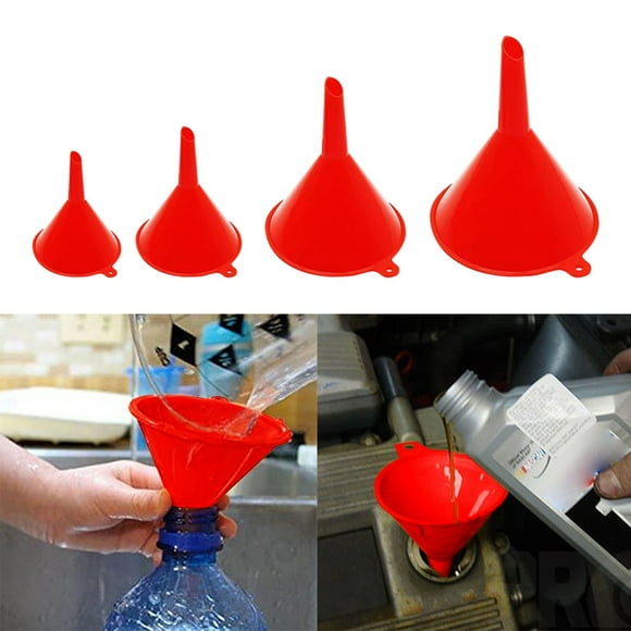 LQXZWJY 4 Pieces Plastic Funnel Set for Kitchen and Automotive Use, Mini, Small, Medium and Large Funnel for Filling Bottles, Canning, Cooking, Lab or Car Oil Funnels (Red)