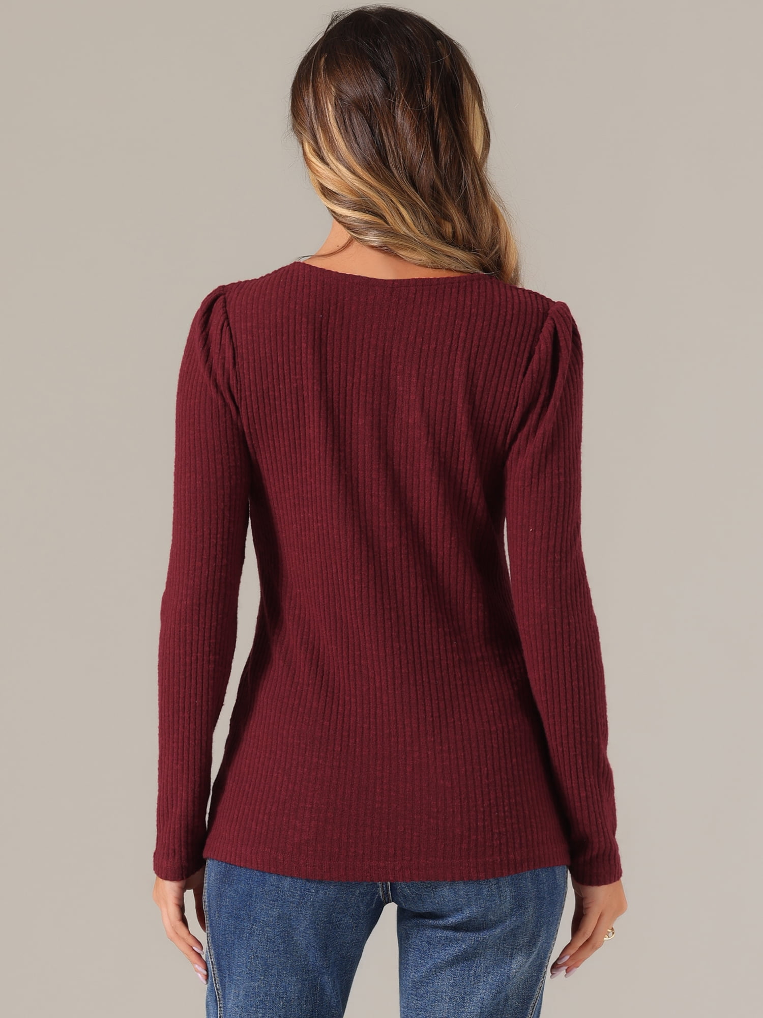 DARING DIVA Square Neck Sweaters Long Sleeve Top XL Burgundy