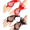 thumbnail image 2 of BEMS-2 Pares de Guantes de Encaje, Guantes de Boda, Guantes de Novia, Guantes Cortos de Encaje, Guantes de Encaje sin Dedos, Guantes góticos, para Boda, Baile, Noche, Banquete,, 2 of 4