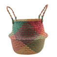 thumbnail image 2 of Folding Straw Wicker Storage Basket Handle Garden Flower Pot Planter Laundry Bag, 2 of 9
