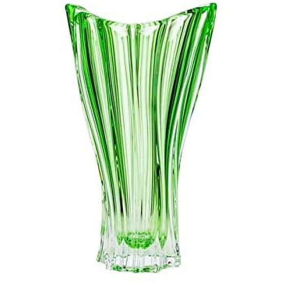 Aurum Crystal 12'' Height 'Plantica' Green Crystal Vase, Decorative Hand-Crafted Flower Jar