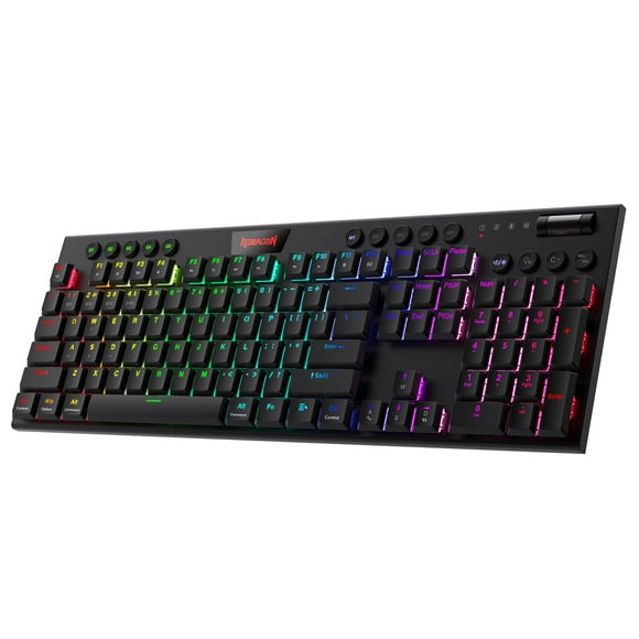 Redragon K618 PRO 3-Mode Wireless RGB Mechanical Keyboard, BT/2.4Ghz/Wired Low Profile Win/Mac Gaming Keyboard w/Ultra-Thin Design, Dedicated Media Control & Tactile Blue Switch