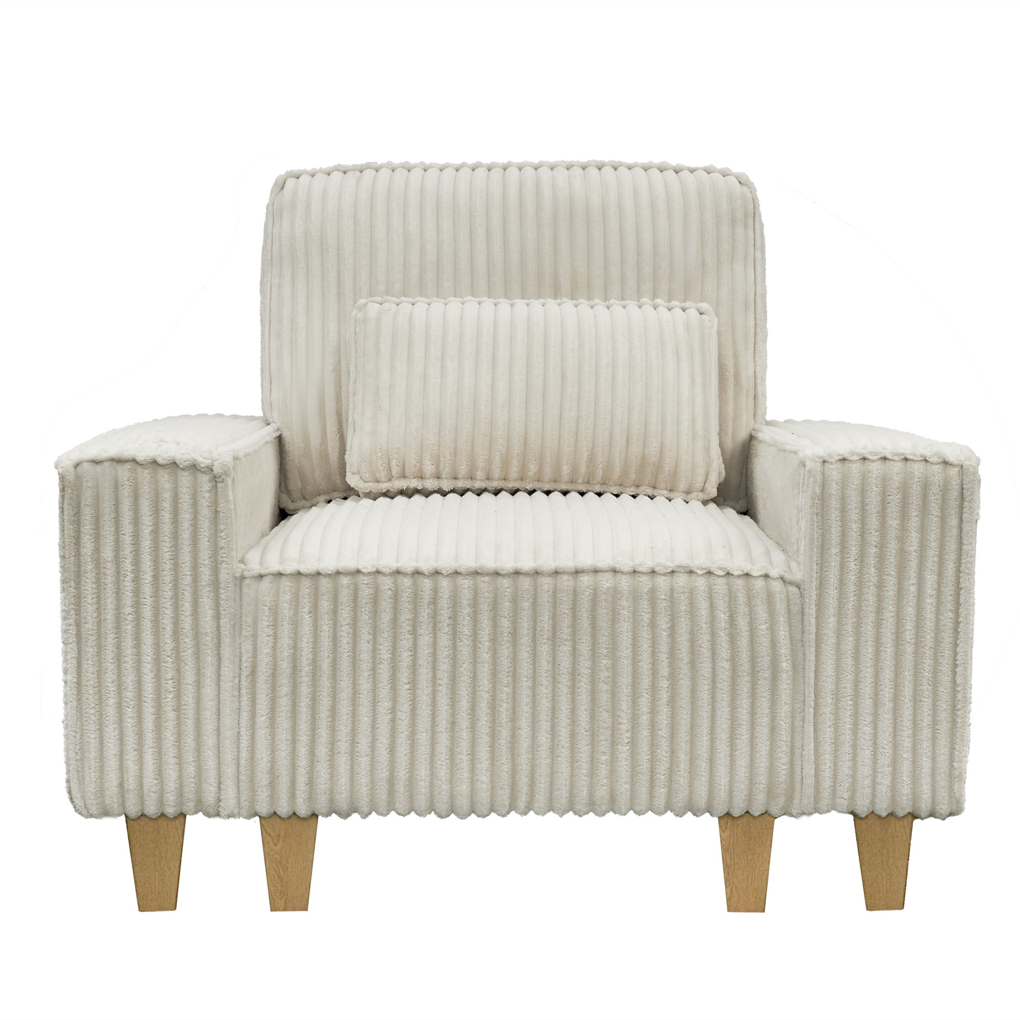 Aukfa 3 Piece Sofa Set - 43.5" Oversized Armchair Couch w/ Cup Holders&Pillows, Solid Wood Legs, Beige