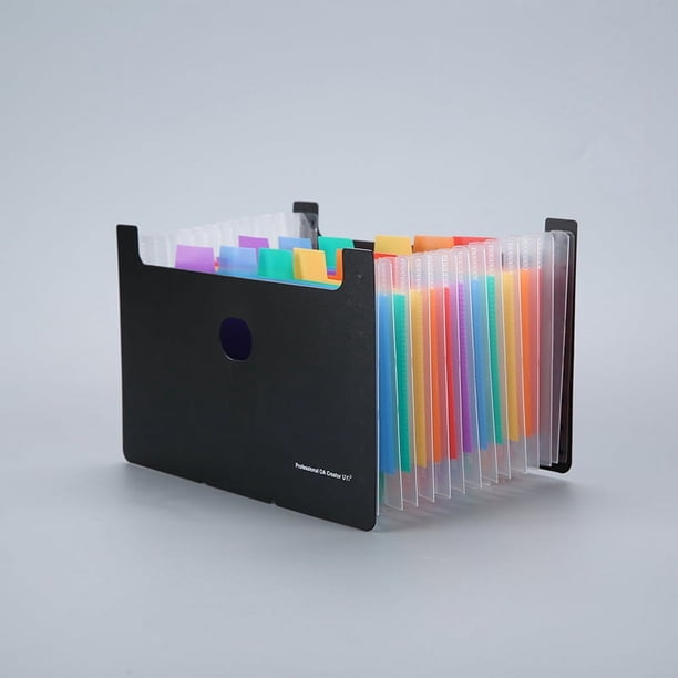 Zhuge Organizador de archivos expandible A5 , carpeta multicapa, bolsa de almacenamiento para hojas de tickets, soporte telescópico para el hogar, la oficina y los viajes, negro y arcoíris