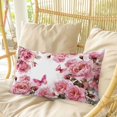 thumbnail image 4 of Pink Roses Pillow Covers, Linen Long Throw Pillow Case, Spring Floral Elegant Pastoral Butterfly Holiday Pillow Protector Decorative Cushion Cover for Living Room/Bedroom 16" x 24", 4 of 8