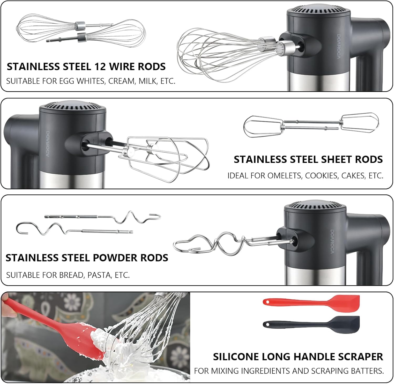 7-Speed Cordless Hand Mixer with Digital Display Rechargeable Electric Mixer Handheld 6 Stainless Steel Accessories Whisks Beaters Dough Hooks Black