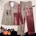 thumbnail image 5 of Feancey Fall Pjs for Women Set Halloween Pajama Two Piece Funny Casual Pumpkin Print Sleepwear Button Down Shirts and Lounge Pants Sets Winter Savings Red S, 5 of 7
