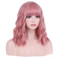 thumbnail image 6 of RightOn Pink Wig Short Curly Wavy Wig Pink Wig with Bangs Pink Wig for Women Synthetic Wigs with Wig Cap, 6 of 8