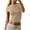Khaki, variant on IROINNID Women's Crop Backless Tops Tight-Fitting Short Sleeve High-Neck Solid Color Tops