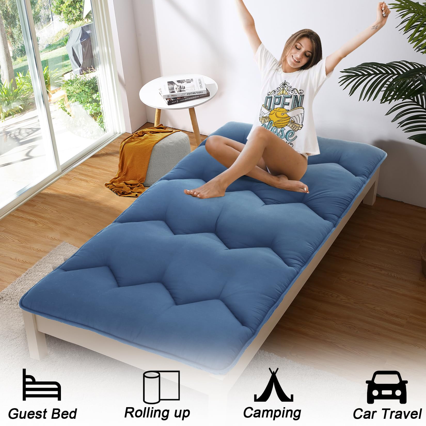 Japanese Floor Mattress - Futon Mattress Roll Up, Tatami Mat, Camping Mattress, and Couch Mattress Pad