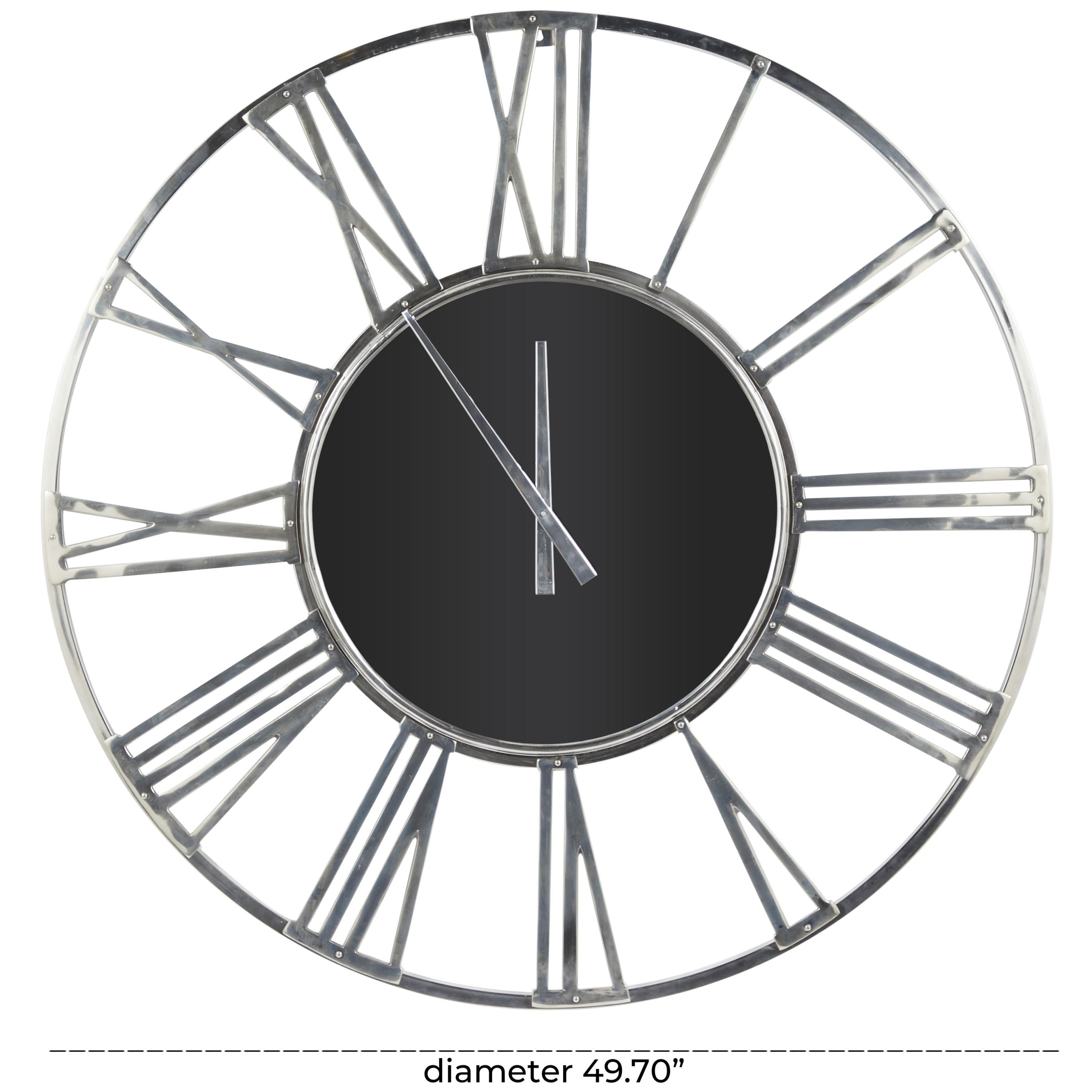 DecMode 50" Silver Aluminum Metal Geometric Open Frame Wall Clock with Black Glass Center