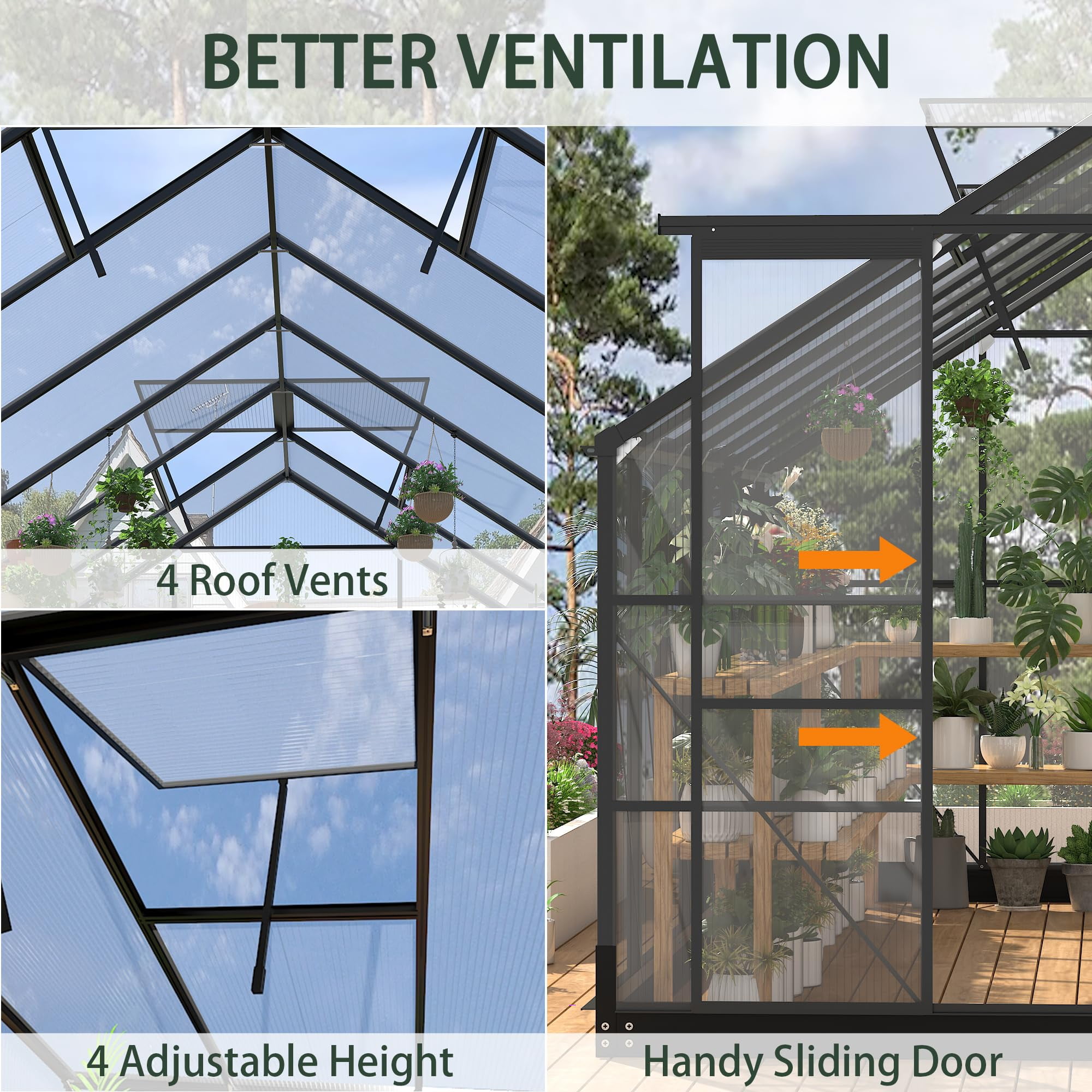 8x16 FT Greenhouse Outdoor, Akaber Walk-in Garden Greenhouse with Polycarbonate Panels, Aluminum Frame Windproof Greenhouses for Outside