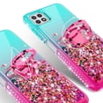 thumbnail image 5 of SPY CASE for Boost Mobile Celero 5G/Samsung Galaxy A22 5G Case Ring Kistand Liquid Glitter Phone Case Cover with Tempered Glass Screen - Pink/Teal, 5 of 5