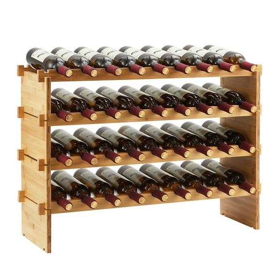 Ataucjin 36 Bottles Stackable Modualr Wine Racks, 4 Tier Freestanding Floor Wine Storage Shelves, Bamboo Liquor Display Shelves, Farmhouse Wooden Wine Bottle Holder for Bar, Cabinet