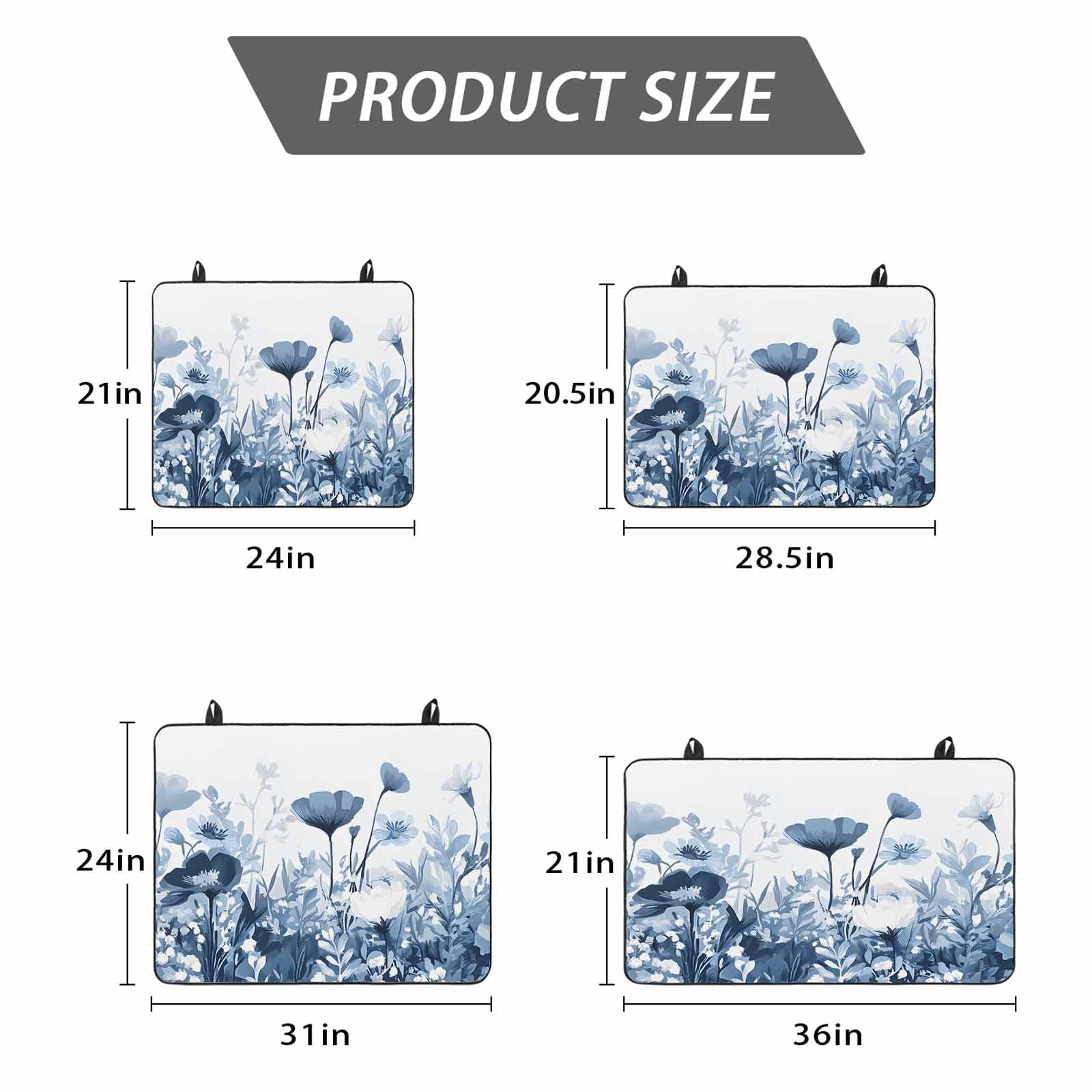 Navy Blue Flowers Stove Top Cover for Electric Stove, Heat-proof & Non Slip Glass Top Stove Cover Protector, Summer Pastoral Botanical Kitchen Flat Cooktop Rubber Mat 24x21 Inches