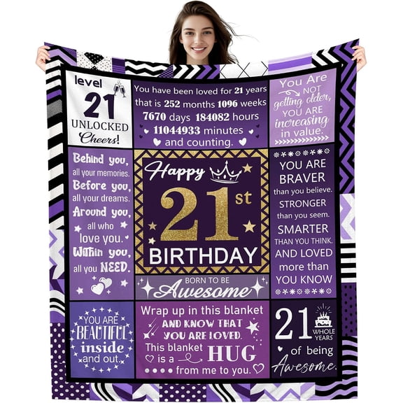 21st Birthday Blanket 21 Years Old Gifts for Women, 21st Birthday Gift for Sister Cousin Best Friend Girlfriend Wife Coworker Daughter Granddaughter Niece Happy Birthday Decorations (21-her)