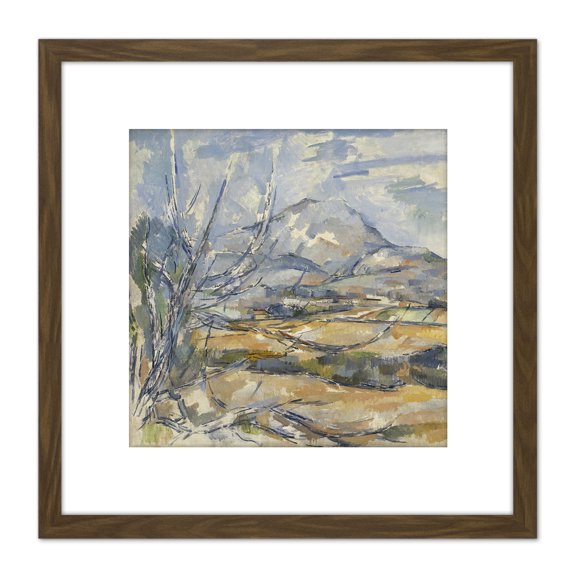 Paul Cezanne Montagne Sainte Victoire 8X8 Inch Square Wooden Framed Wall Art Print Picture with Mount