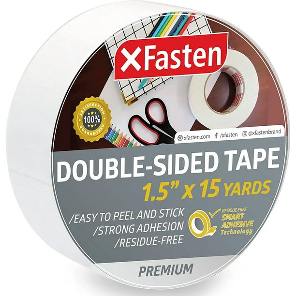 XFasten Double Sided Tape, Removable, 1.5Inch by 15Yards, Single Roll, Double Sided Adhesive
