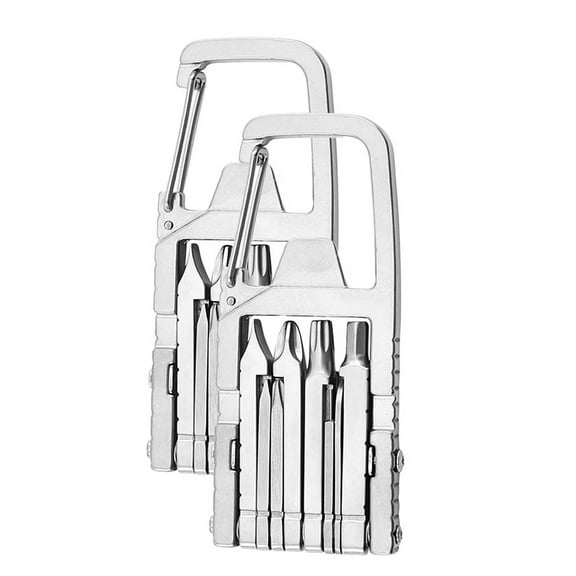 2pcs Mini Multi Tool, 12 in 1 Mini Folding Multi Function Tool Needle Nose Pliers, Keychain, Bottle Opener, Pocket Size,2 x Multi -function screwdriver,Silver