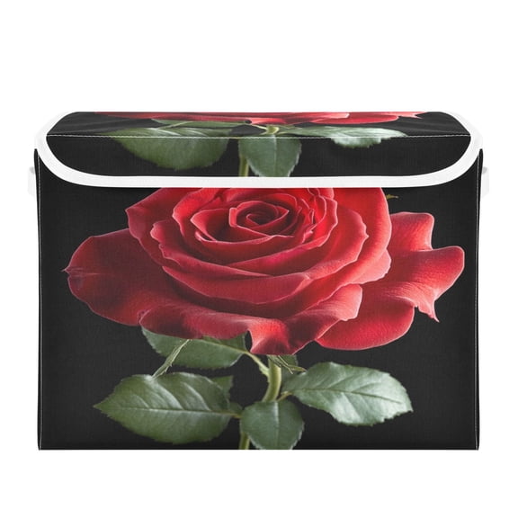 Storage Box With Lid 16.5x12.6x11.8In Foldable Stacked Household Storage Box A Red Rose